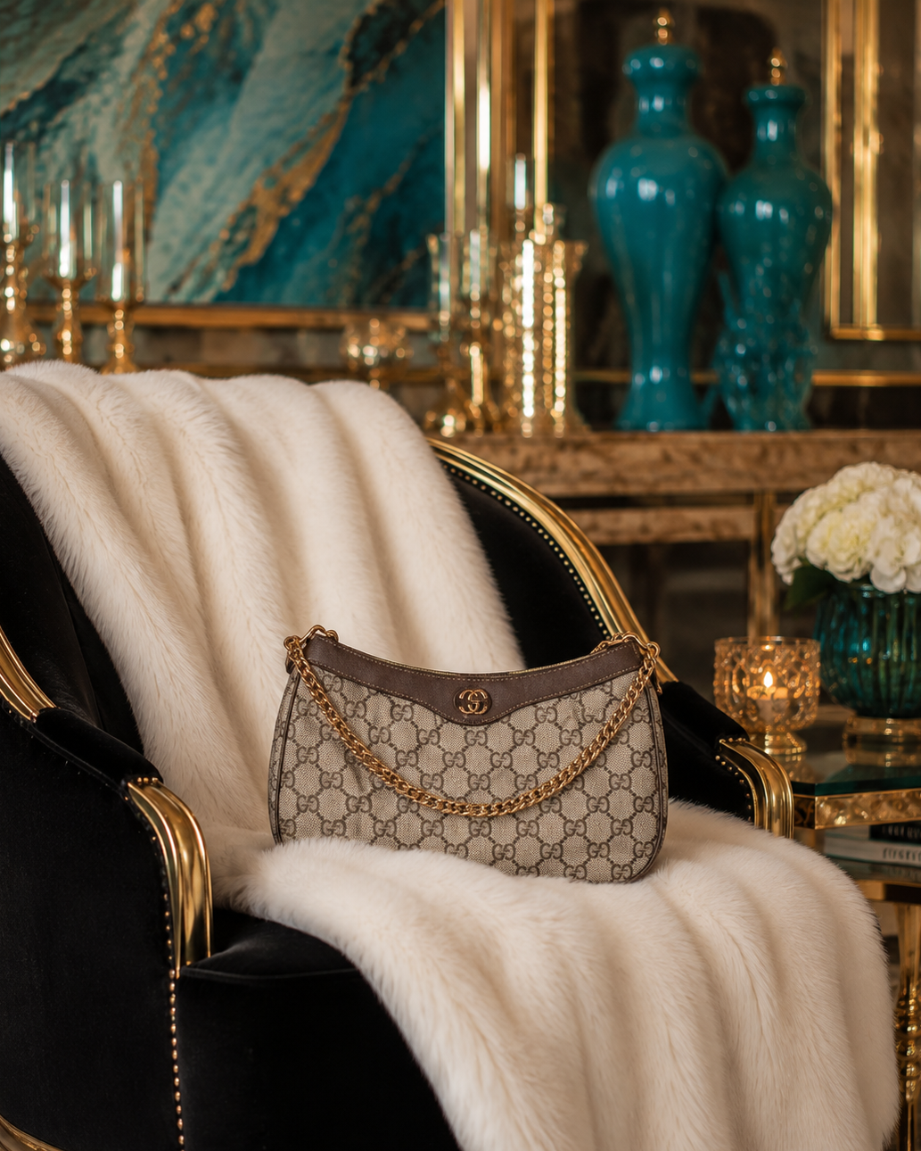Gucci GG Monogram Canvas Chain Shoulder Bag
